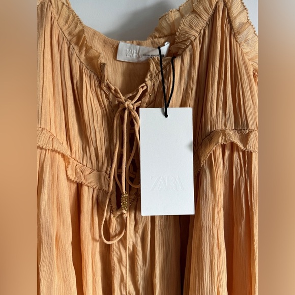 ZARA BEIGE ASYMMETRIC RUFFLED DRESS ZW COLLECTION SZ MEDIUM NEW WITH TAGS - Picture 10 of 15